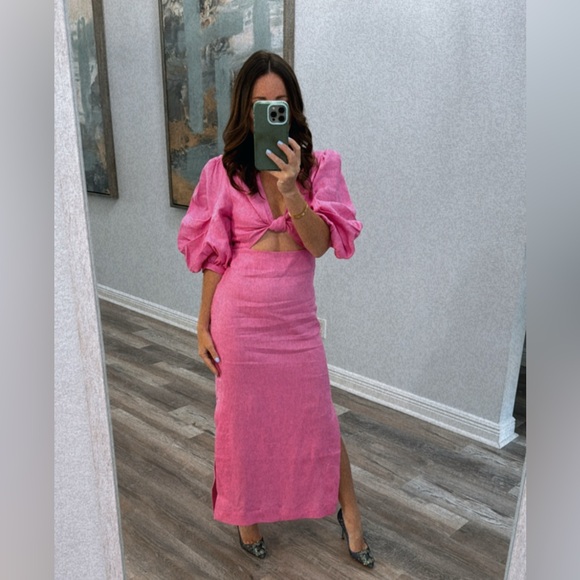 FARM Rio Linen Cut Out pink Midi Dress xs - Picture 7 of 7